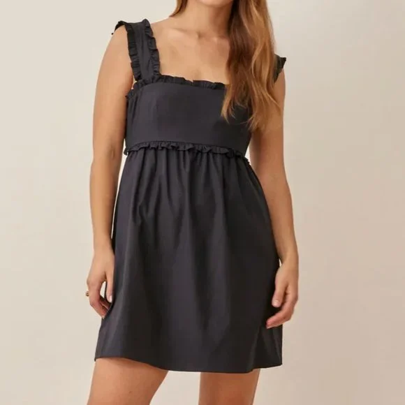 reformation mini black dress Black Ribbed Mini Dress